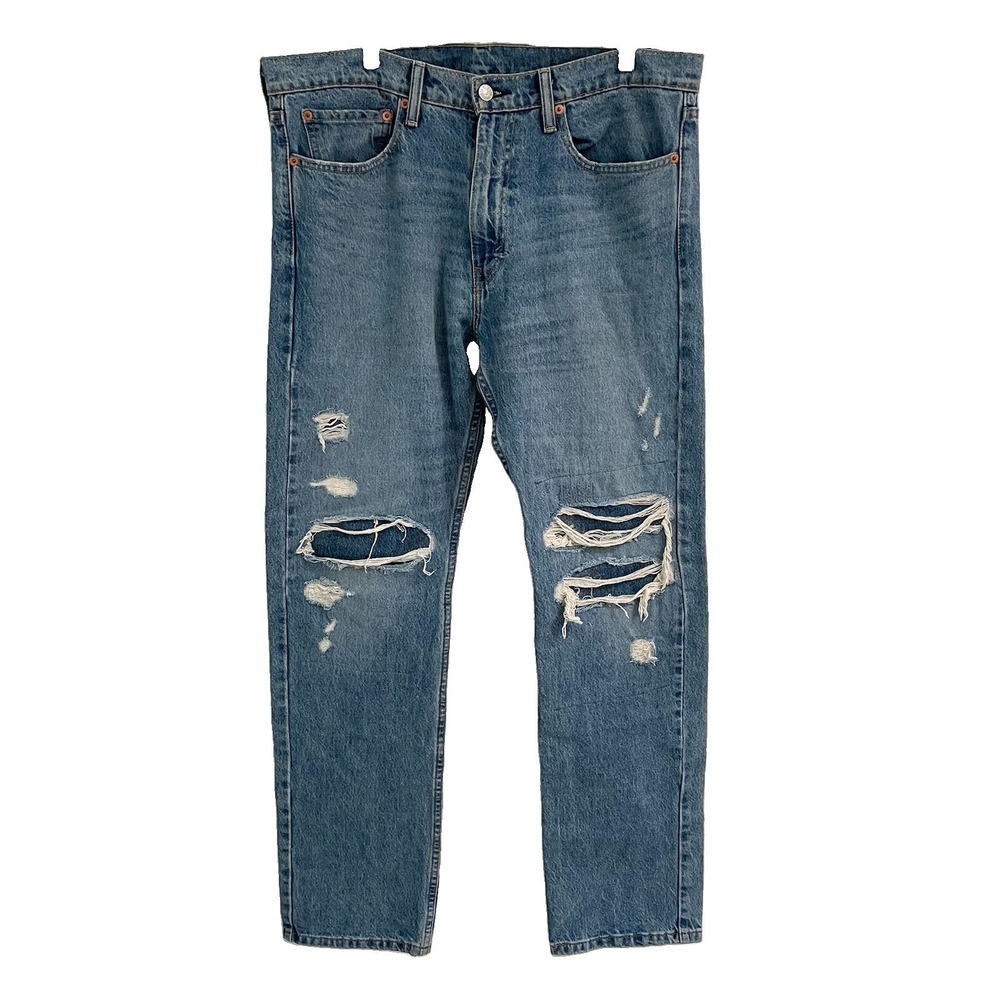 Levi's 513 Slim Straight Jeans Men's 34x32 Distressed Medium Wash Denim - Picture 1 of 7